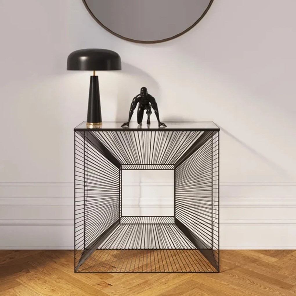 Kare Design Dimension Zwarte Sidetable Staaldraad - 81 X 36cm.