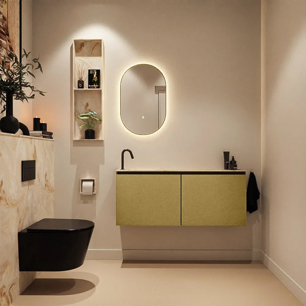 Mondiaz Ture DLux toiletmeubel 120cm oro met wastafel frappe links met kraangat