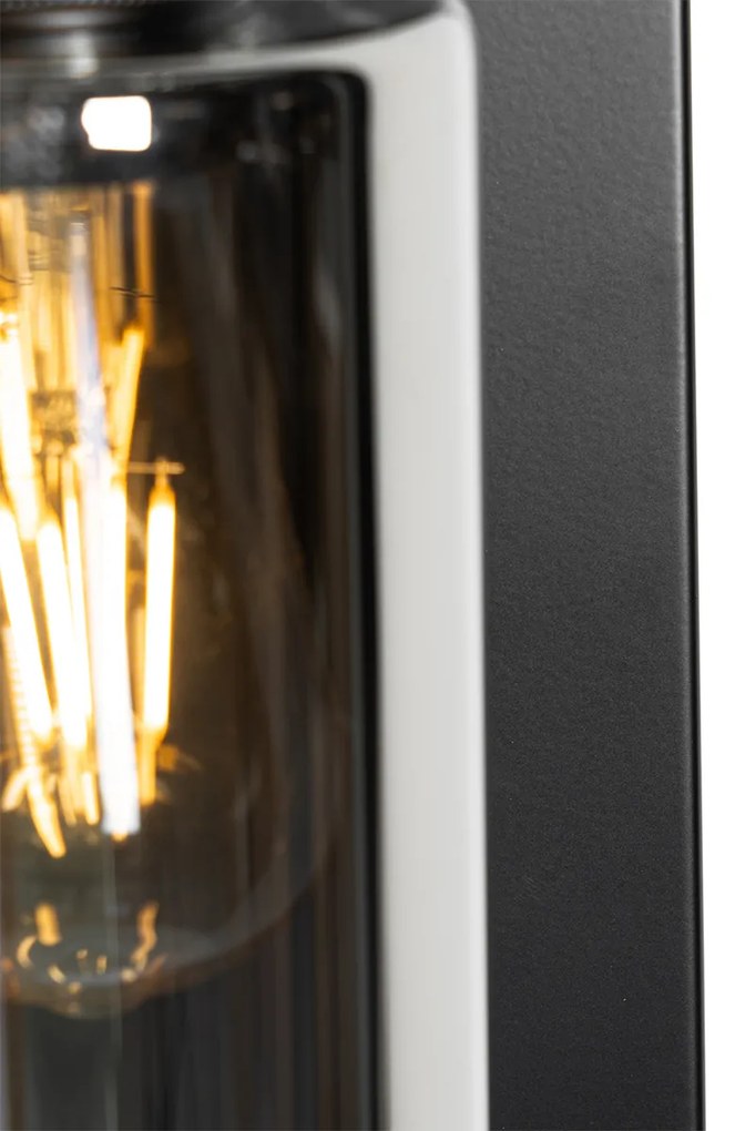 Moderne wandlamp zwart met smoke glas - Stavelot