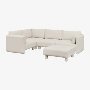 4-delige Modulaire Hoekbank En Poef In Artemisa Bouclé Stof Crèmebeige Boucléstof - Sklum