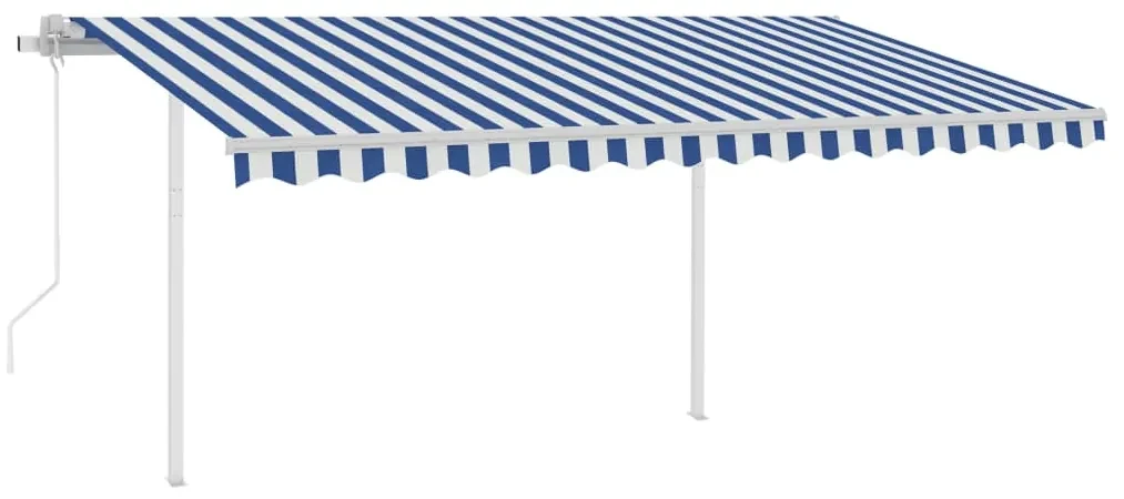 vidaXL Luifel automatisch uittrekbaar met palen 4,5x3 m blauw en wit