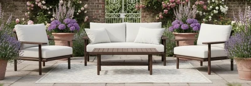 The Outsider Stoel-Bank Loungeset - Laruna - Acaciahout - Vintage Bruin / Wit - The Outsider