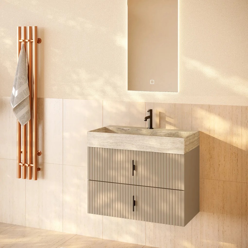 Muebles Murcia badmeubel ribbelfront 80cm macchiato met White Travertin wastafel met kraangat