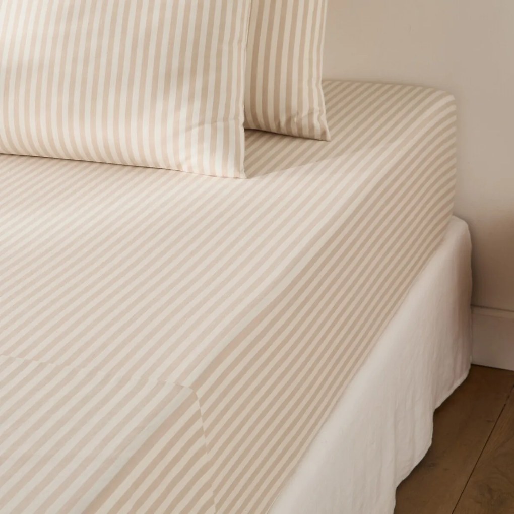 Hoeslaken katoen hoogte 30 cm, Soizic beige