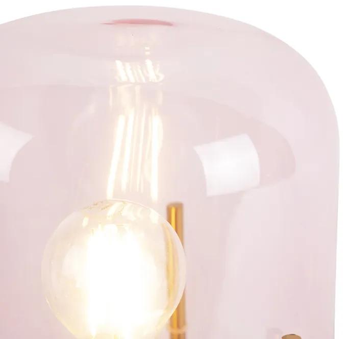 Art Deco tafellamp messing roze glas - Bliss Art Deco E27 rond Binnenverlichting Lamp