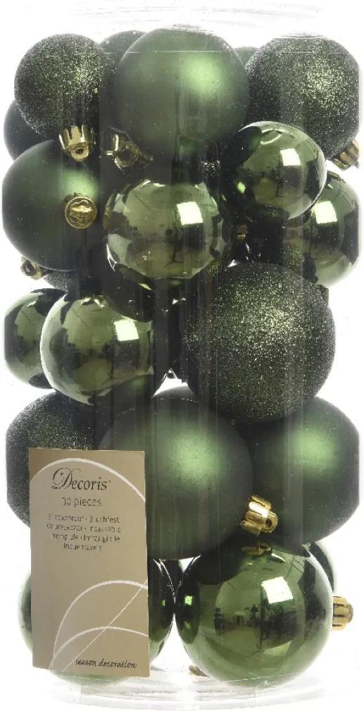 Kerstbal plastic glans-mat-glitter assorted Dennen groen KSD
