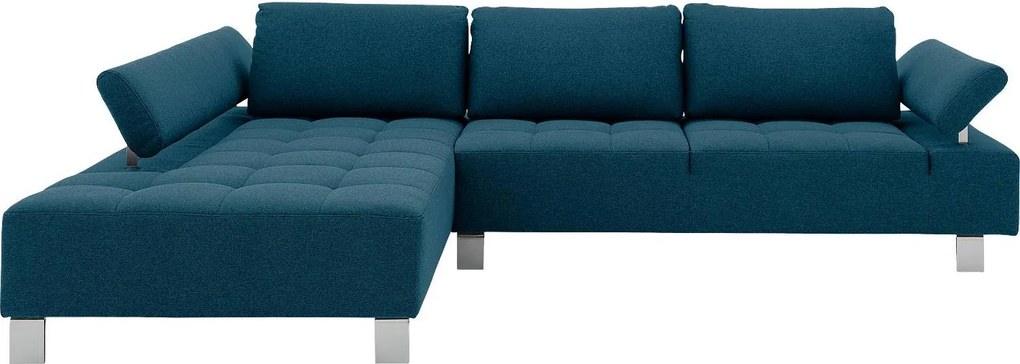 Goossens Bank Alvin blauw, stof, 3-zits, modern design met chaise longue links