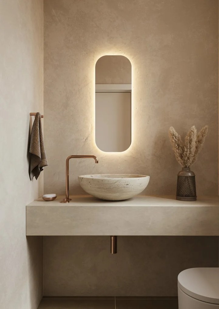 Hipp Design T03 spiegel rechthoekig met afgeronde hoeke en verlichting rondom 30x80cm