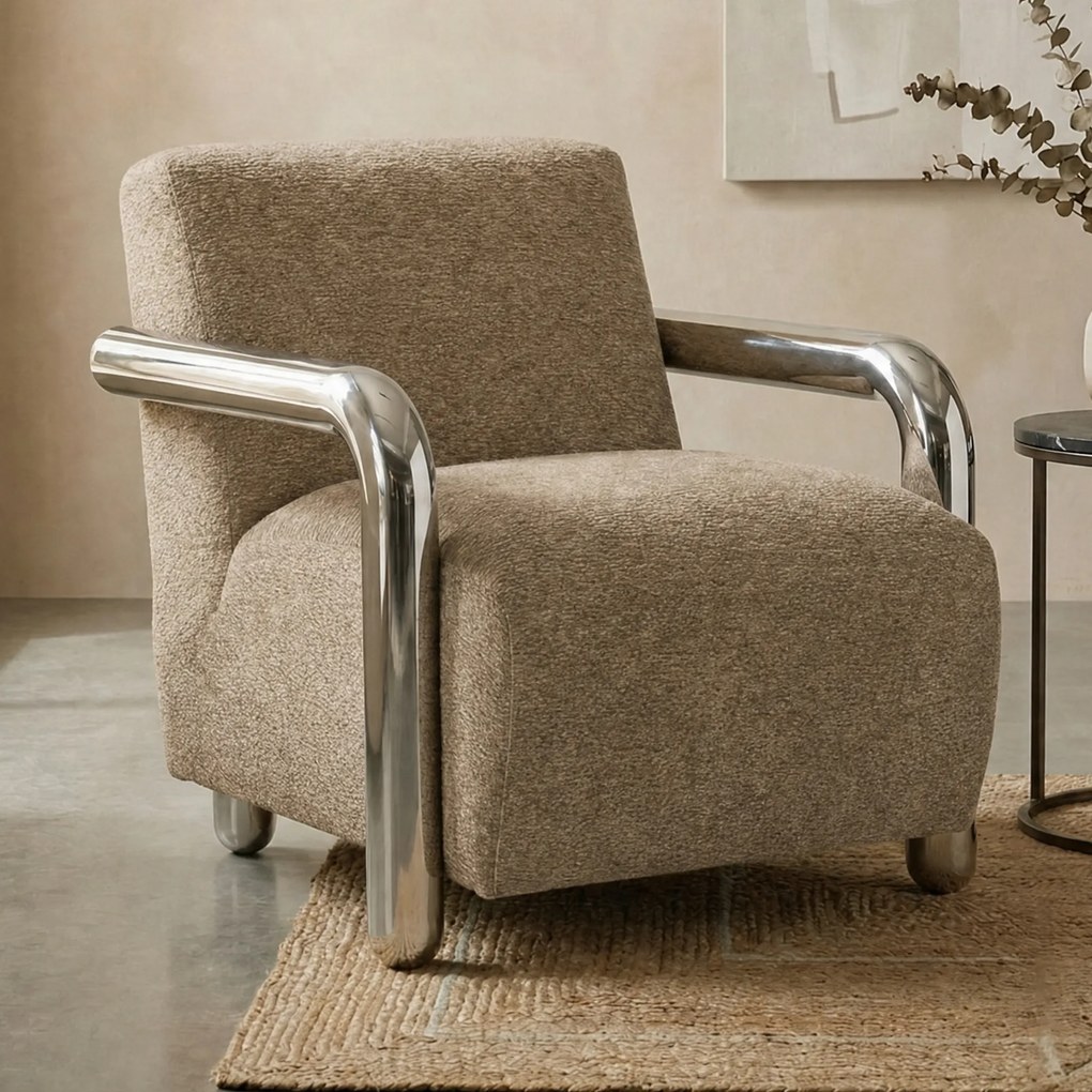 Fauteuil Chromen Armen Taupe