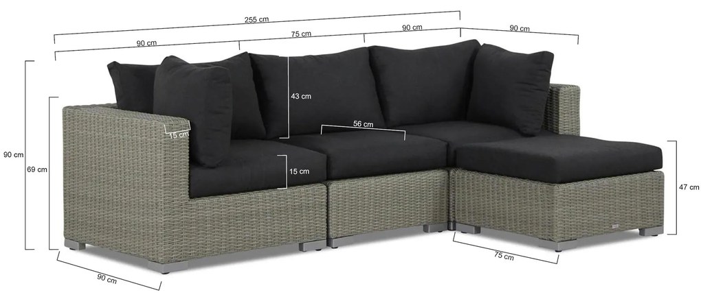 Chaise Loungeset Wicker Grijs 3 personen Garden Collections Toronto