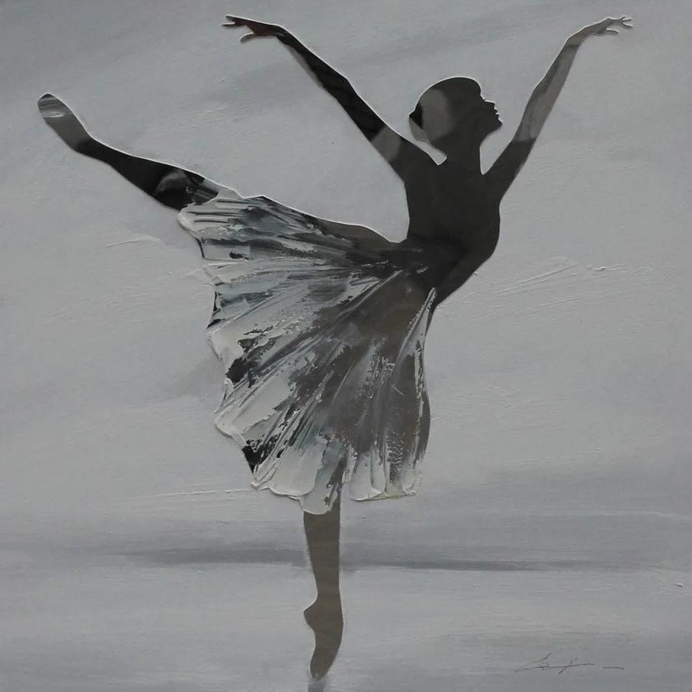 Schilderij -Handgeschilderd - Ballerina - zwart wit -  100x100cm