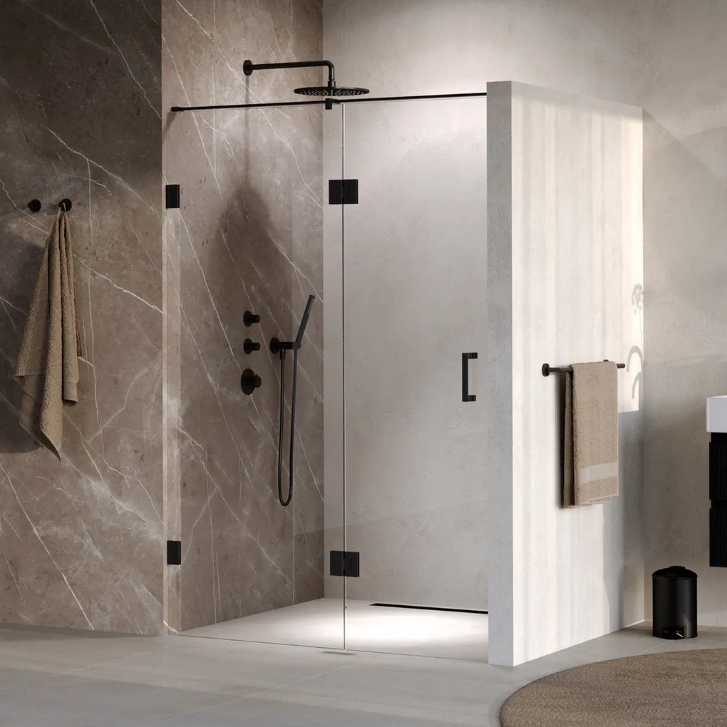 Brauer Void profielloze nisdeur 130cm met draaideur 60cm aan glas zwart mat