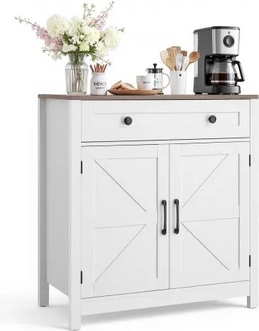 VEVOR Dressoir Keukenkast met Laden, Buffetkast Landelijke Stijl voor Woonkamer, Hal, Keuken, Opbergkast 75 x 37,5 x 80 cm Keukenbuffetkast Wit + Bruin