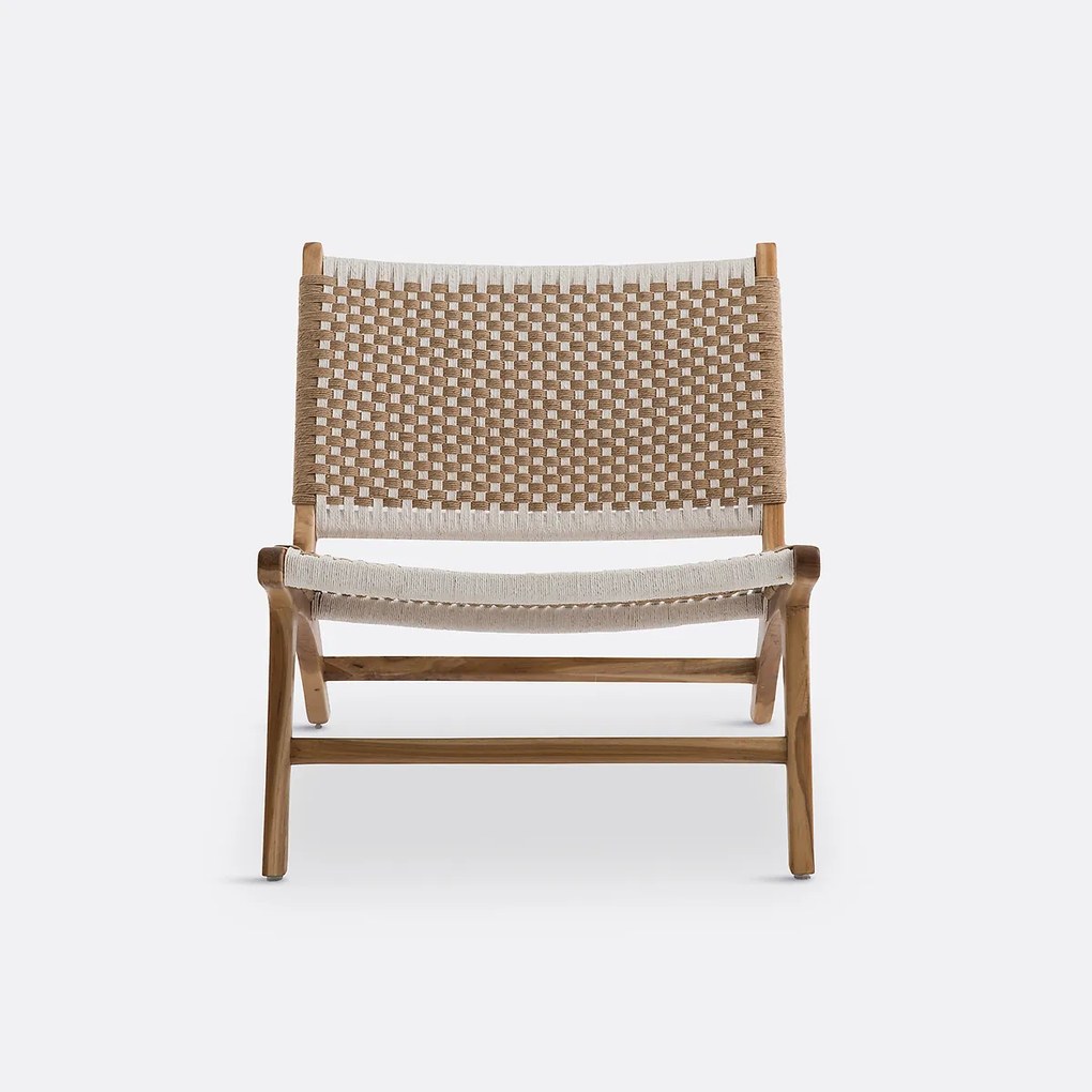 Lounge fauteuil in teak en gevlochten koord, Amanda