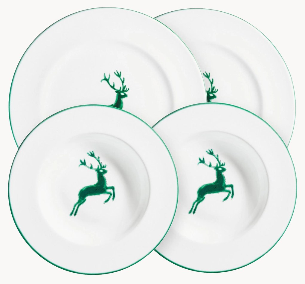 Handgemaakte keramiek servies Green Deer, 2 personen, 4-delig