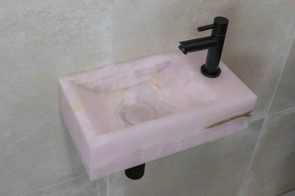 Saniclear Pink Onyx fonteinset met rechte kraan in mat zwart
