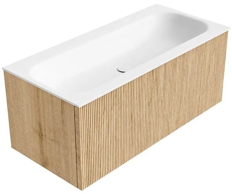 Mondiaz Kurve 100cm badmeubel oak met 1 lade en wastafel big medium midden zonder kraangat