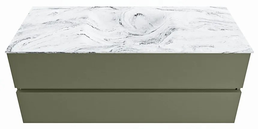 Mondiaz Vica DLux badmeubel 120cm army 2 lades met wastafel glace midden 1 kraangat