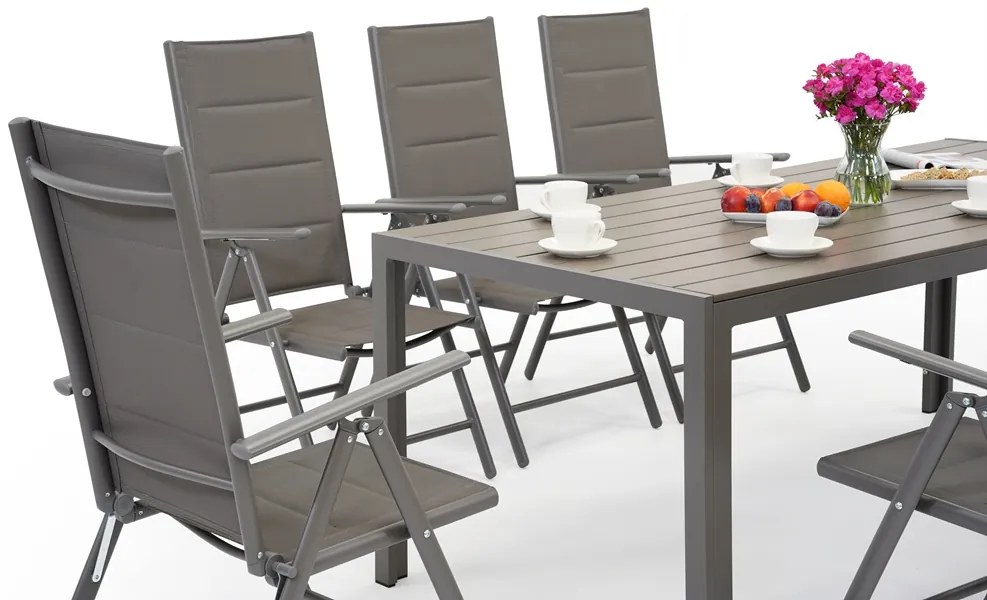 Garden Point grijze aluminium tuinmeubelen met grote Polywood Verona tafel voor 8 personen