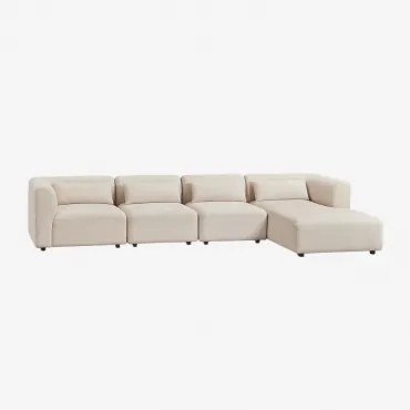 4-delige Modulaire Rechter Chaise Longue Bank Fogler Linnen Fluweel Linnenbeige - Sklum