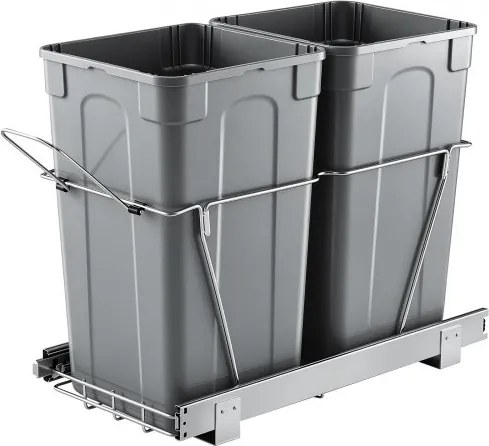 VEVOR 27 Qt + 27 Qt uittrekbare prullenbak voor keukenkastjes, dubbele prullenbak onder de gootsteen, ondergemonteerde afvalcontainer, met robuust metalen volledig uitschuifbaar schuifsysteem en handgreep