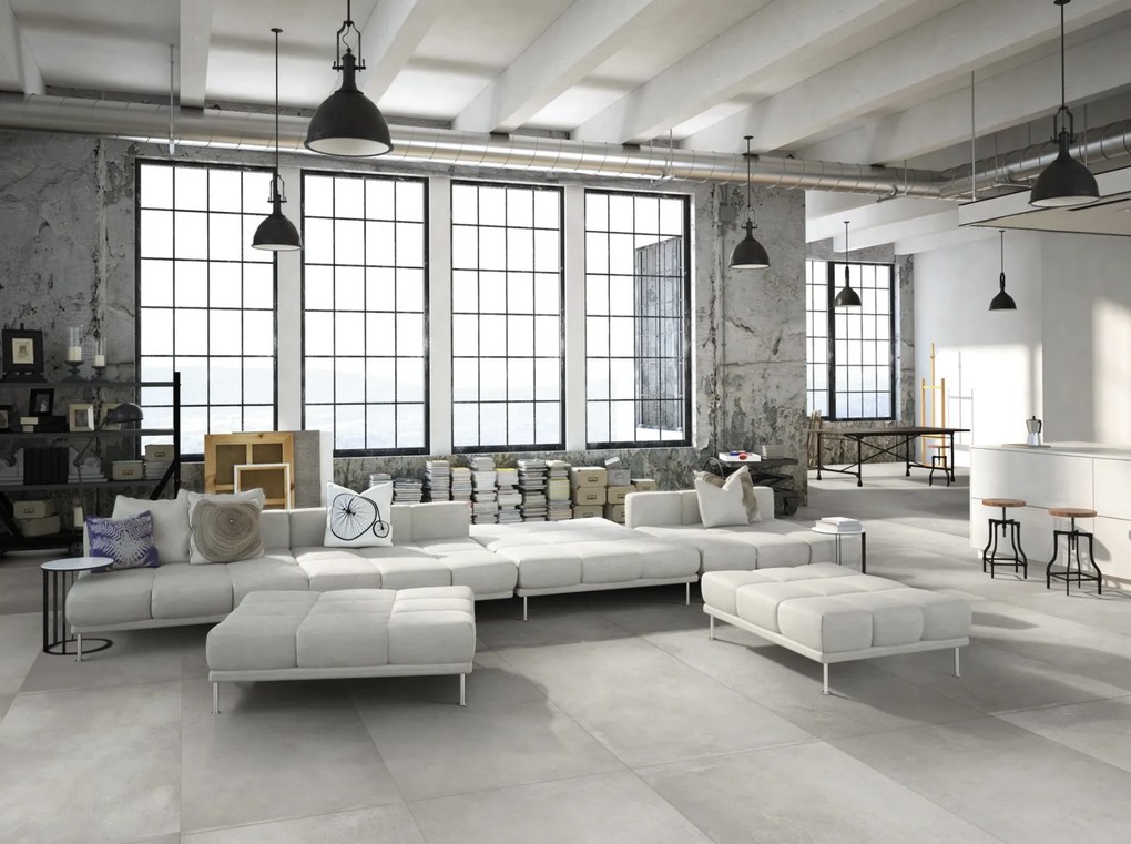 Vloertegel 60x120 Cm Betonlook Licht Grijs DC89