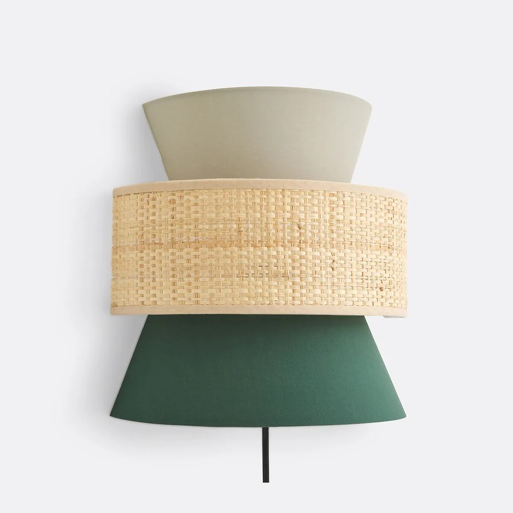 Dubbele wandlamp in raffia en katoen, Dolkie