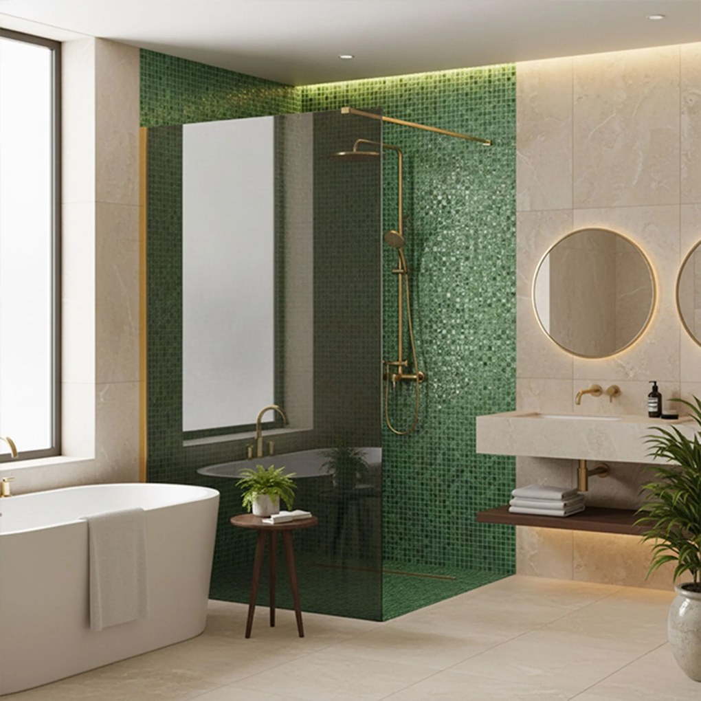 Walk-in douchewand Rea Flexi Grey / Gold 130