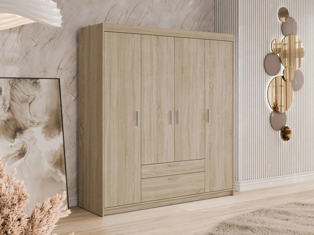 Kledingkast Novduni 107, Sonoma eik, 191x176x53cm, 136.5 kg, Kledingkast deuren: Met scharnieren, Aantal planken: 5, Aantal planken: 5