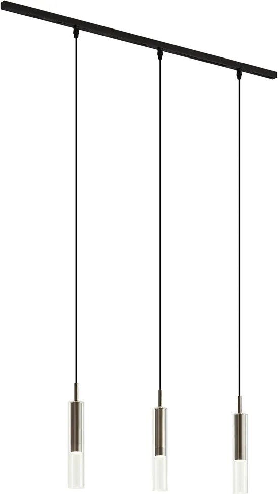 Modern railsysteem zwart met 3 hanglampen gunmetal 1-fase - Slimline Loyce