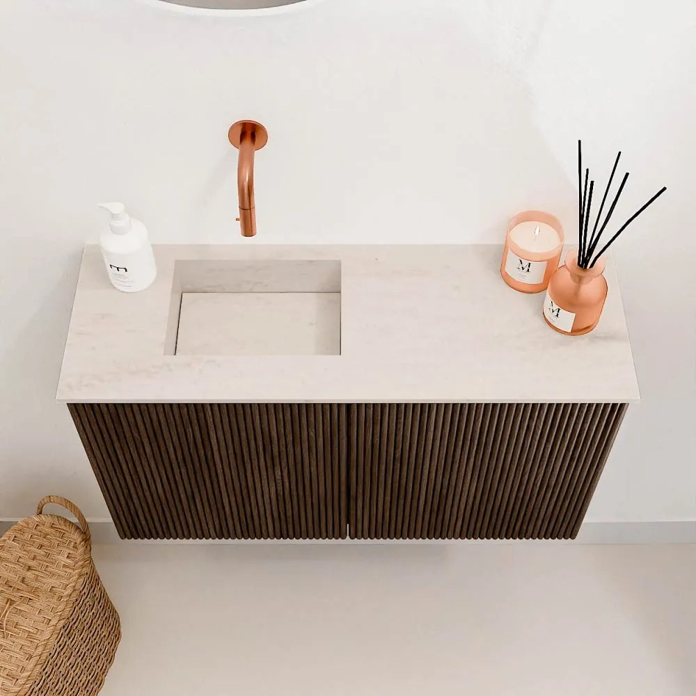 Mondiaz Joya DLux 70cm toiletmeubel walnut met wastafel faye links zonder kraangat meli
