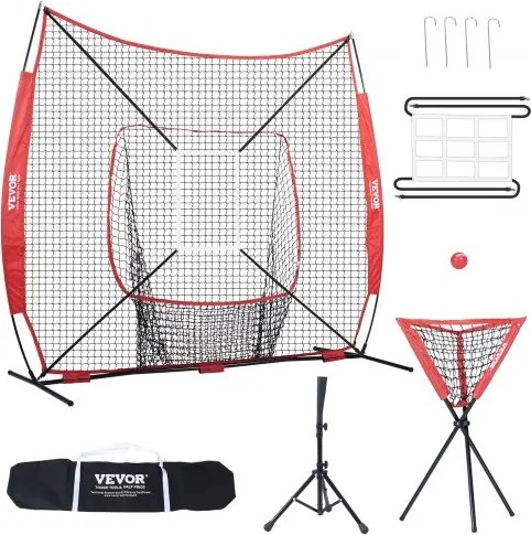 VEVOR 244 x 106 x 211 cm honkbal-softbal oefennet, honkbal trainingsnet, slaan, vangen, pitchen, vangnet honkbaluitrusting met boogframe, draagtas, slagzone, bal, ballenverzamelaar