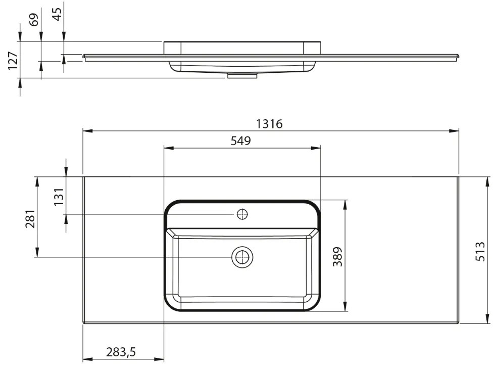 Sapho Brahea wastafel 130x50cm solid surface wit mat met brede rand en kraangat links