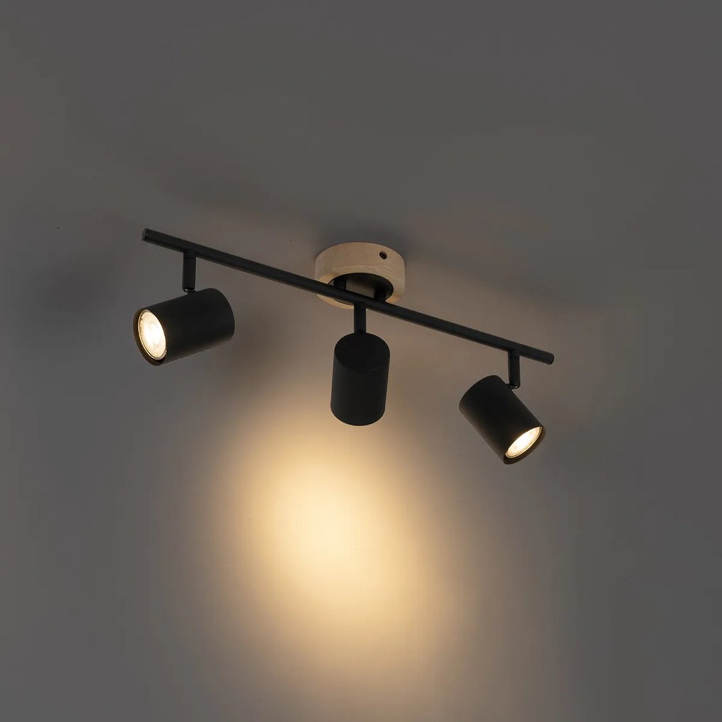 Moderne spot zwart met hout kantelbaar 3-lichts - Jeana
