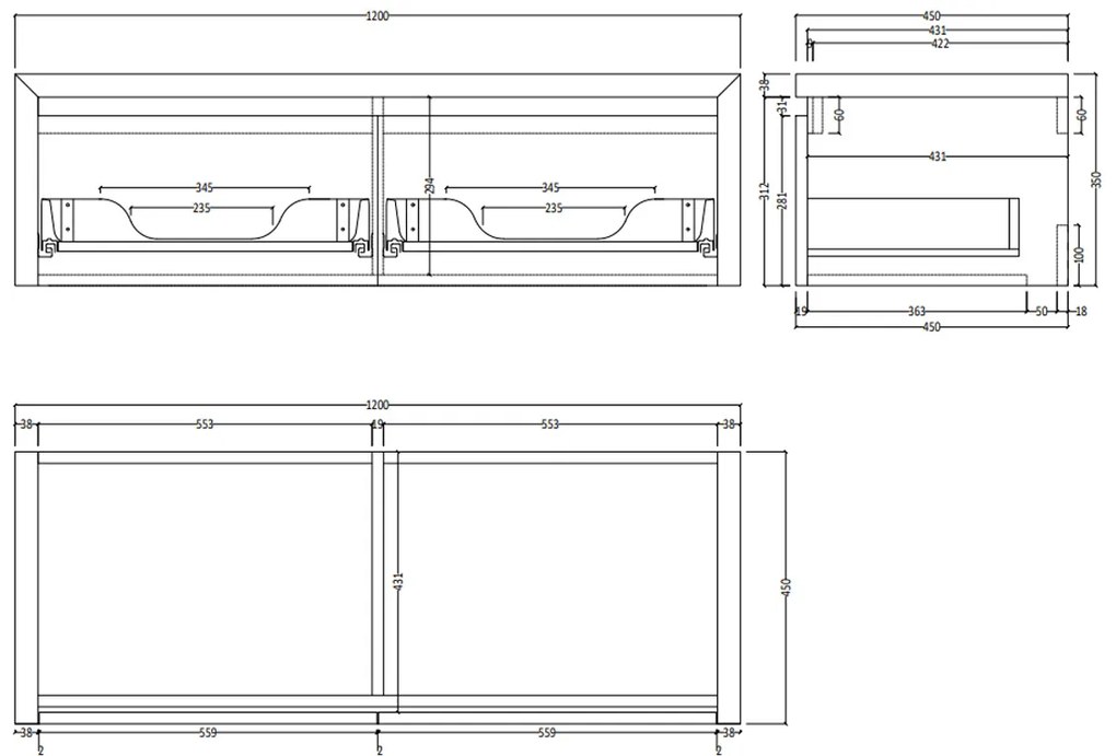 Gliss Design Ares badmeubel 120cm 2 lades charcoal met rivierstenen waskommen