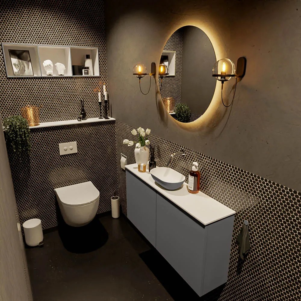 Mondiaz Fowy toiletmeubel 100cm dark grey met antraciete waskom midden zonder kraangat