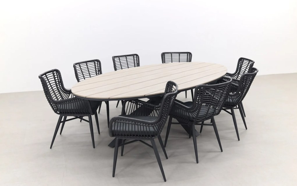 Jasmine Black/GI Edison 8-persoons dining tuinset 280x140 cm.