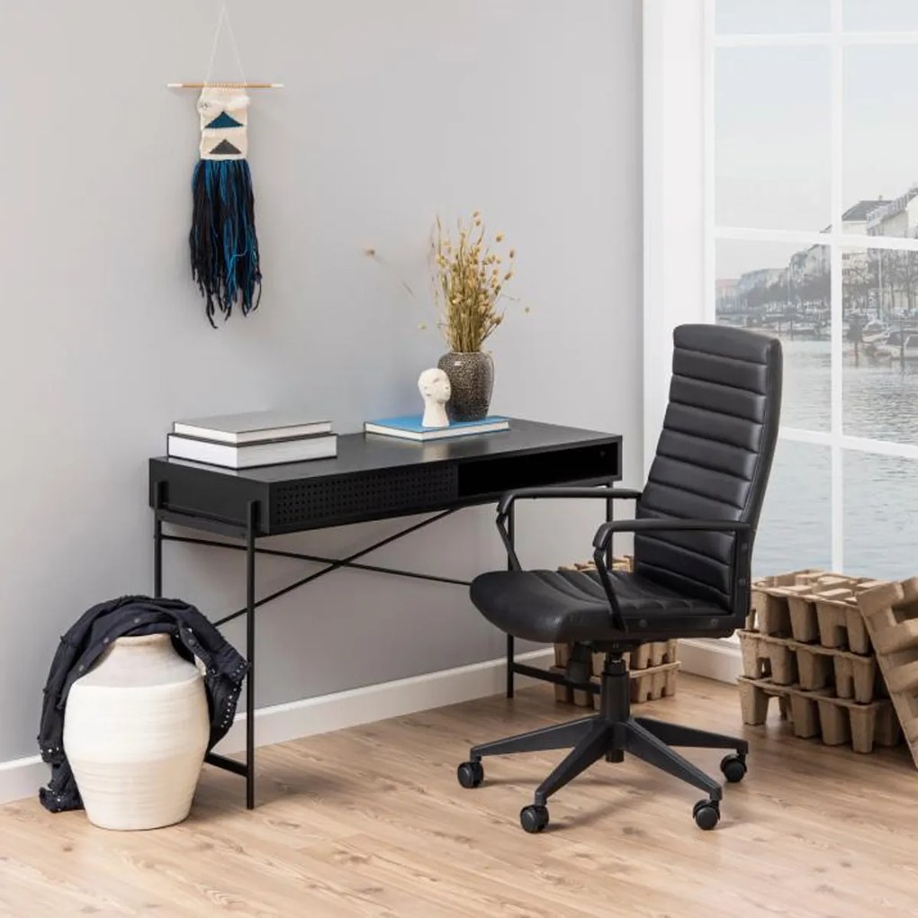 Compact Bureau Zwart Met Opbergruimte - 110 X 50cm.