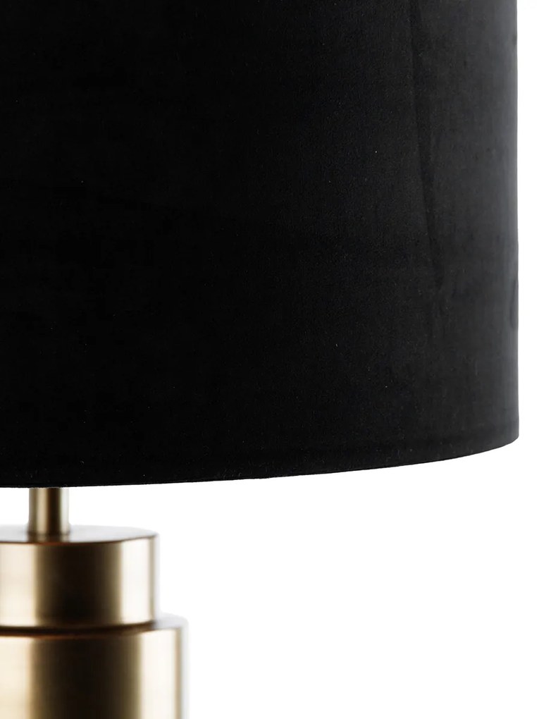 Tafellamp brons velours kap zwart met goud 40 cm - Bruut Art Deco E27 rond Binnenverlichting Lamp