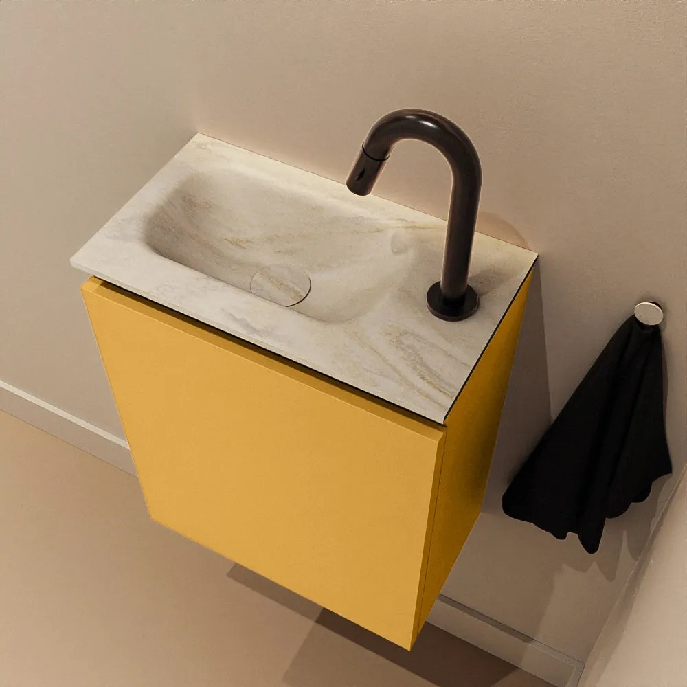 Mondiaz Ture DLux toiletmeubel 40cm ocher met wastafel ostra links met kraangat