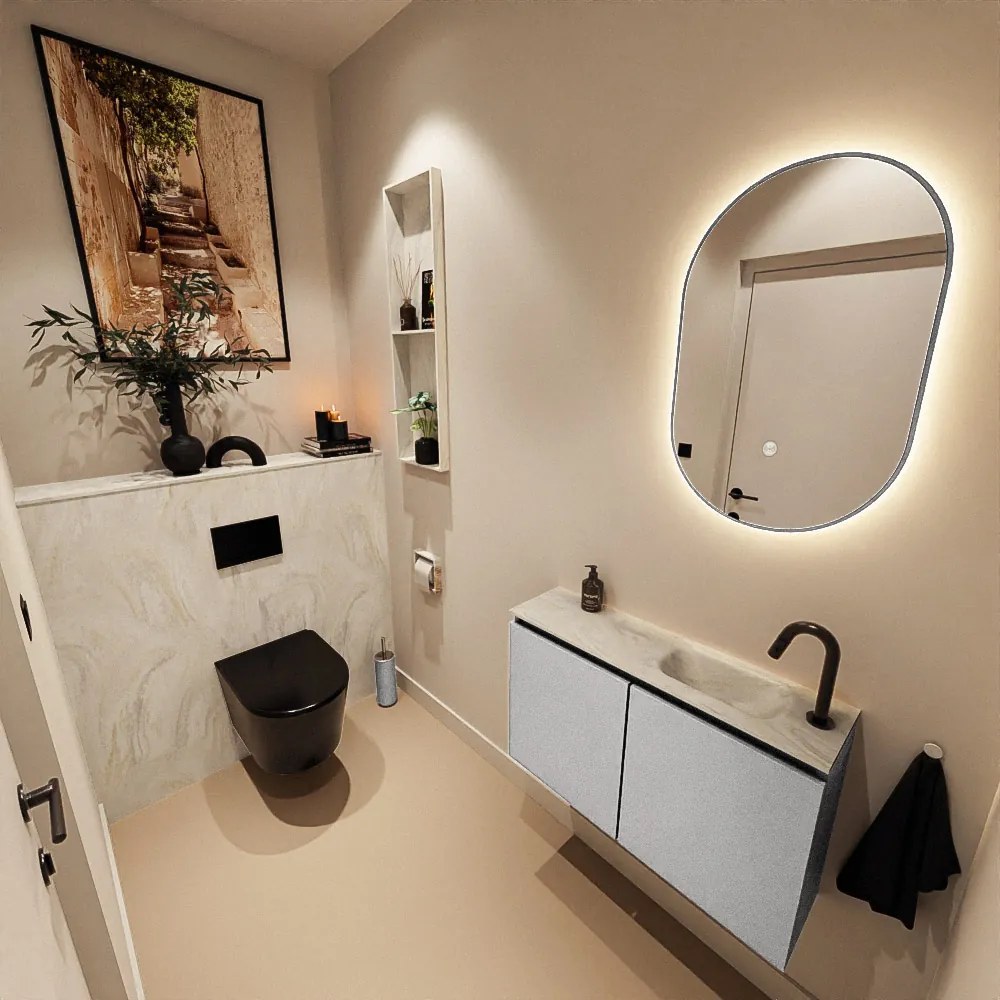 Mondiaz Ture DLux toiletmeubel 80cm plata met wastafel ostra rechts met kraangat