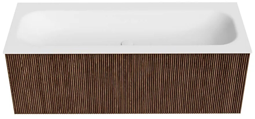 Mondiaz Kurve 120cm badmeubel walnut met 1 lade en wastafel big large midden 1 kraangat