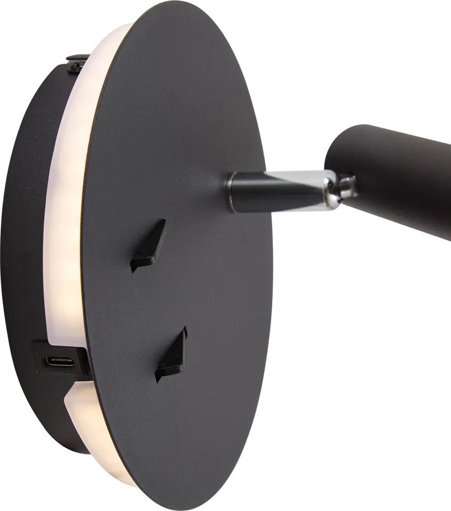 Moderne wandlamp zwart incl. LED met USB-C - Croft