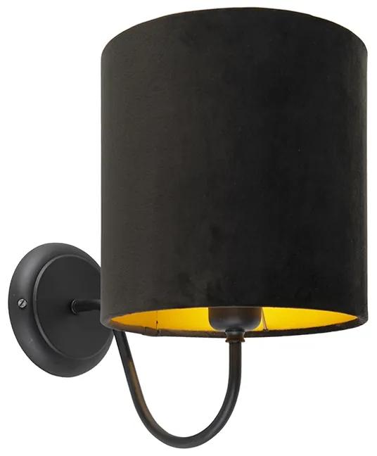 Klassieke wandlamp zwart met zwarte velours kap - Matt Klassiek / Antiek E27 rond Binnenverlichting Lamp
