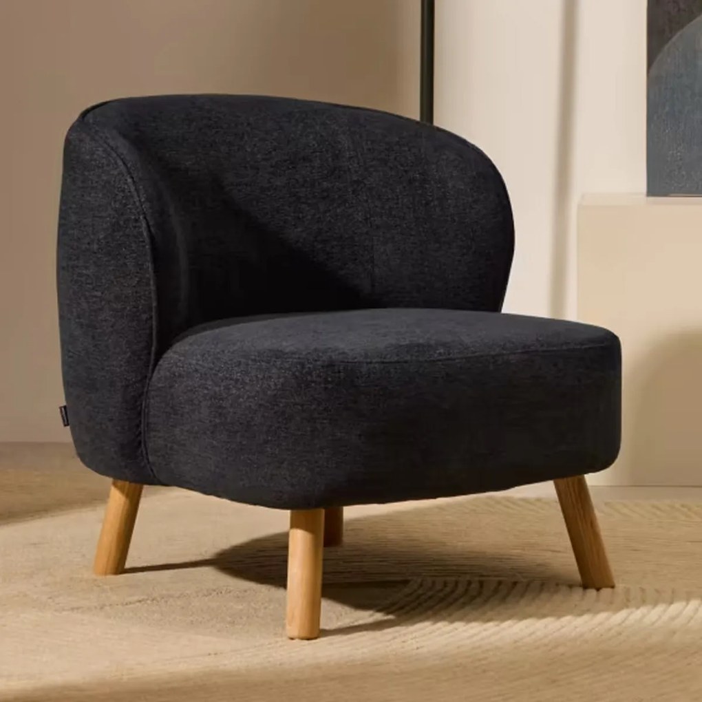 Kave Home Ulit Fauteuil Grijs Chenille Met Houten Pootjes