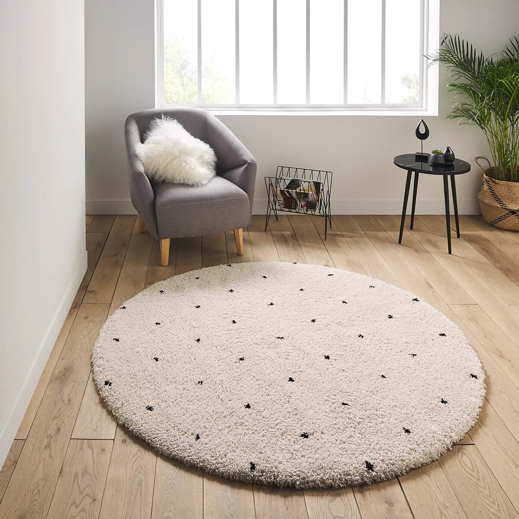Rond vloerkleed met stippen in berber stijl, Ava