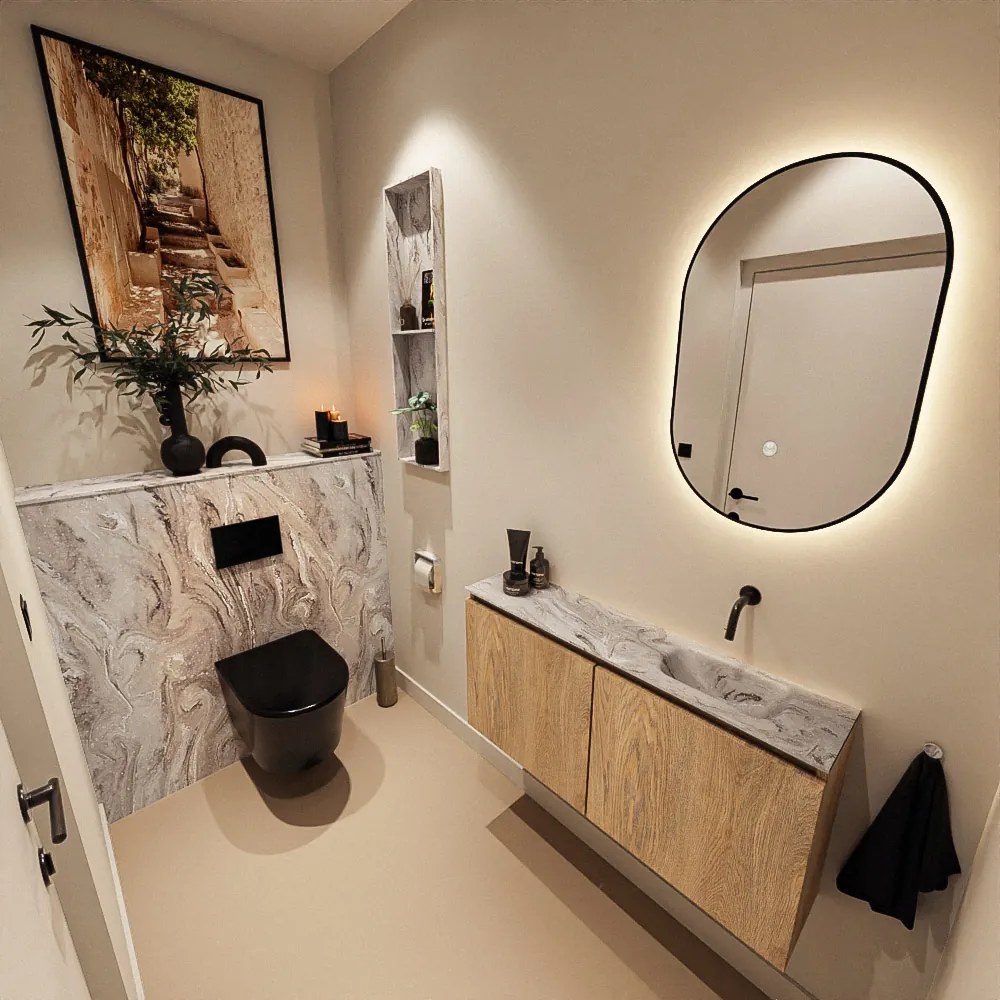 Mondiaz Ture DLux toiletmeubel 100cm washed oak met wastafel glace rechts zonder kraangat