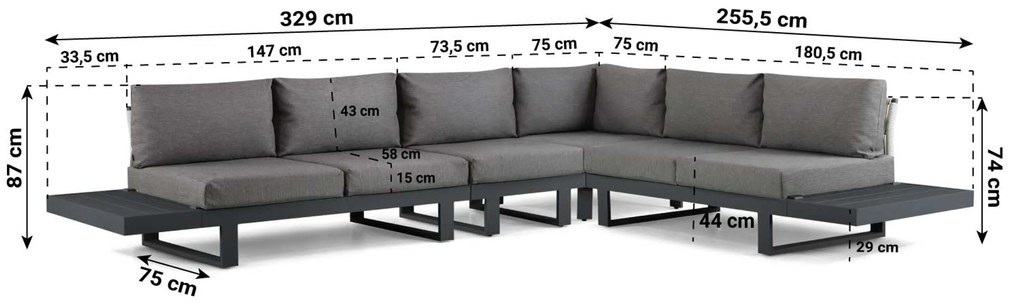 Hoek loungeset 6 personen Aluminium Grijs Lifestyle Garden Furniture Lorenzo