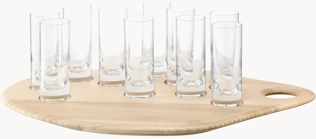 Handgemaakte borrelglaasjes Palette met dienblad van essenhout, 11-delig