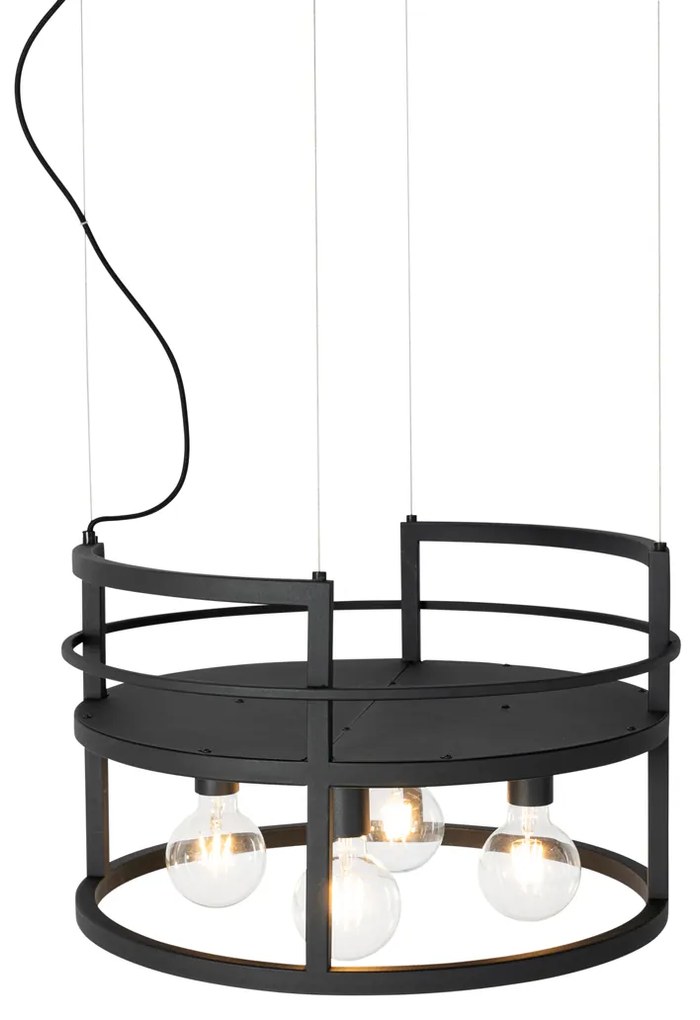 Industriële hanglamp zwart met rek rond 4-lichts - Cage Rack